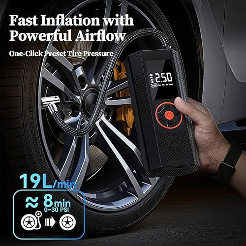 Miniatura 2 de Bomba de aire para neumáticos de automóvil, bomba de aire con medidor de presión digital, compresor de inflado de neumáticos Carr inalámbrico para