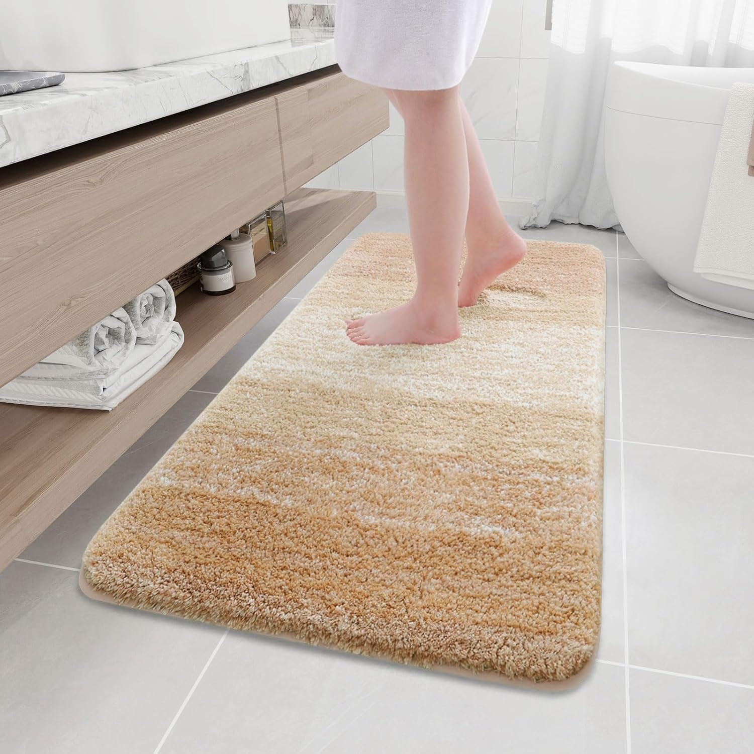 Arotive Microfiber Bathroom Rugs, Shaggy Soft and Absorbent Bath Rug, Non-Slip, Thick Plush Machine Washable Dry Bath Mats for Bathroom, Tub and Shower, 47x24, Beige, Rectangular