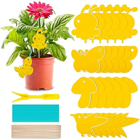 24Pcs Gelbsticker Fliegenfänger, Gelbtafeln Trauermücken Bekämpfen Zimmerpflanzen Topfpflanzen Gelbsticker, Wasserdicht Gelbfalle Mückenfalle Klebefalle für Fruchtfliegen Mücken Blattläuse Nematoden