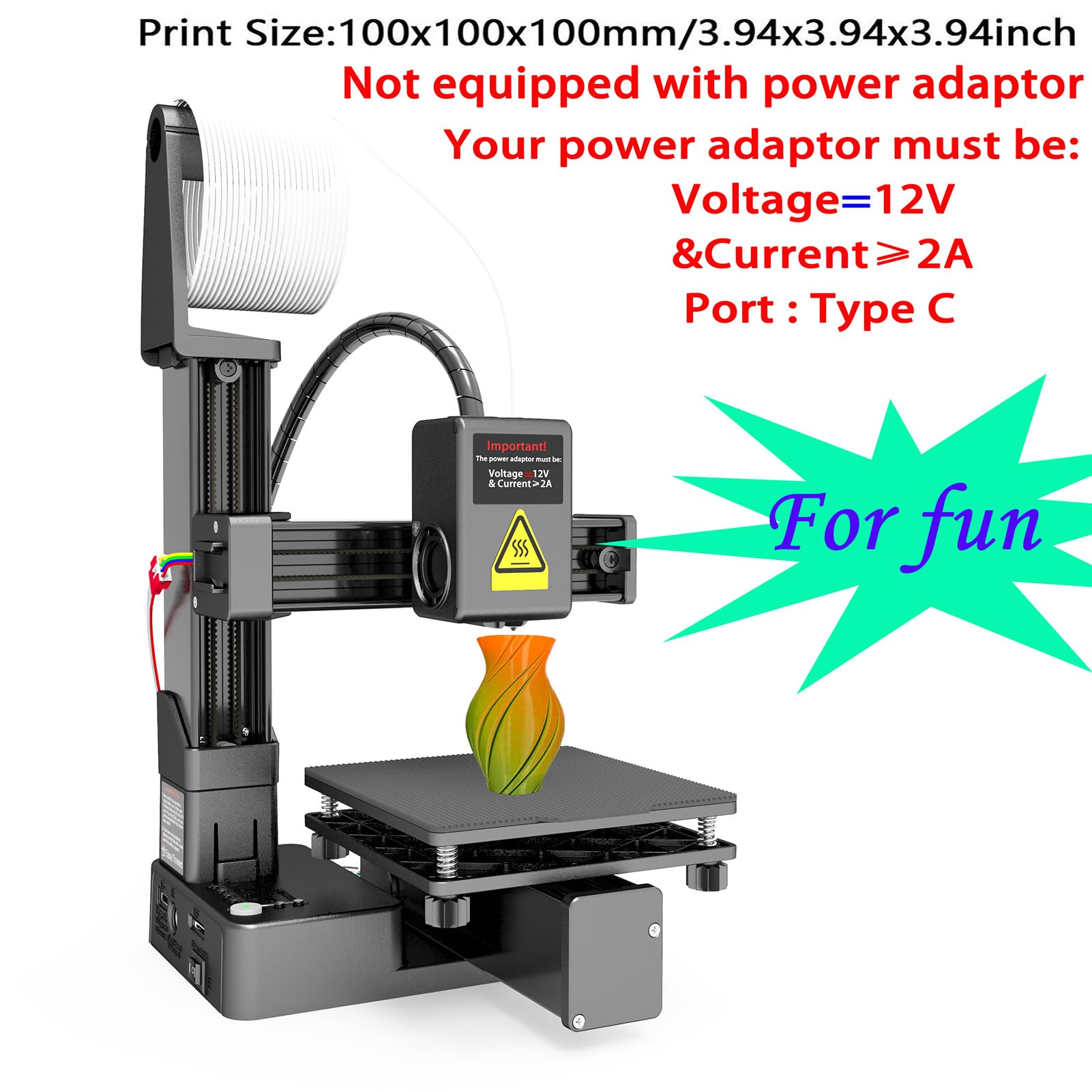 EasyThreed K10 – Mini Stampante 3D Desktop per Bambini, Piattaforma Rimovibile 100x100x100mm, per Principianti (Spina europea)