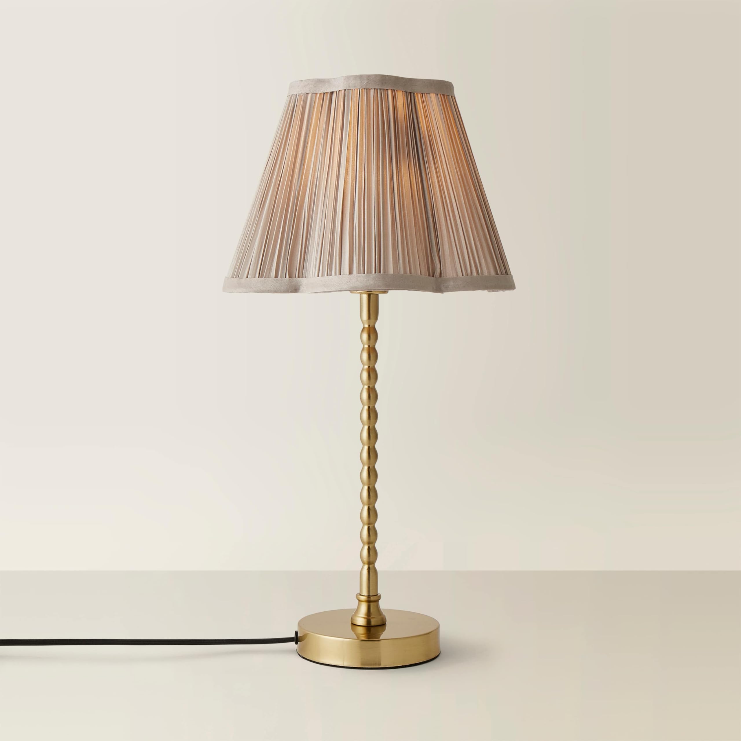 ValueLights | Maeve Light Grey Pleated Faux Silk Scallop Shade Brushed Gold Bobbin Table Lamp | Table Lamps, Home Décor & Improvement Essential