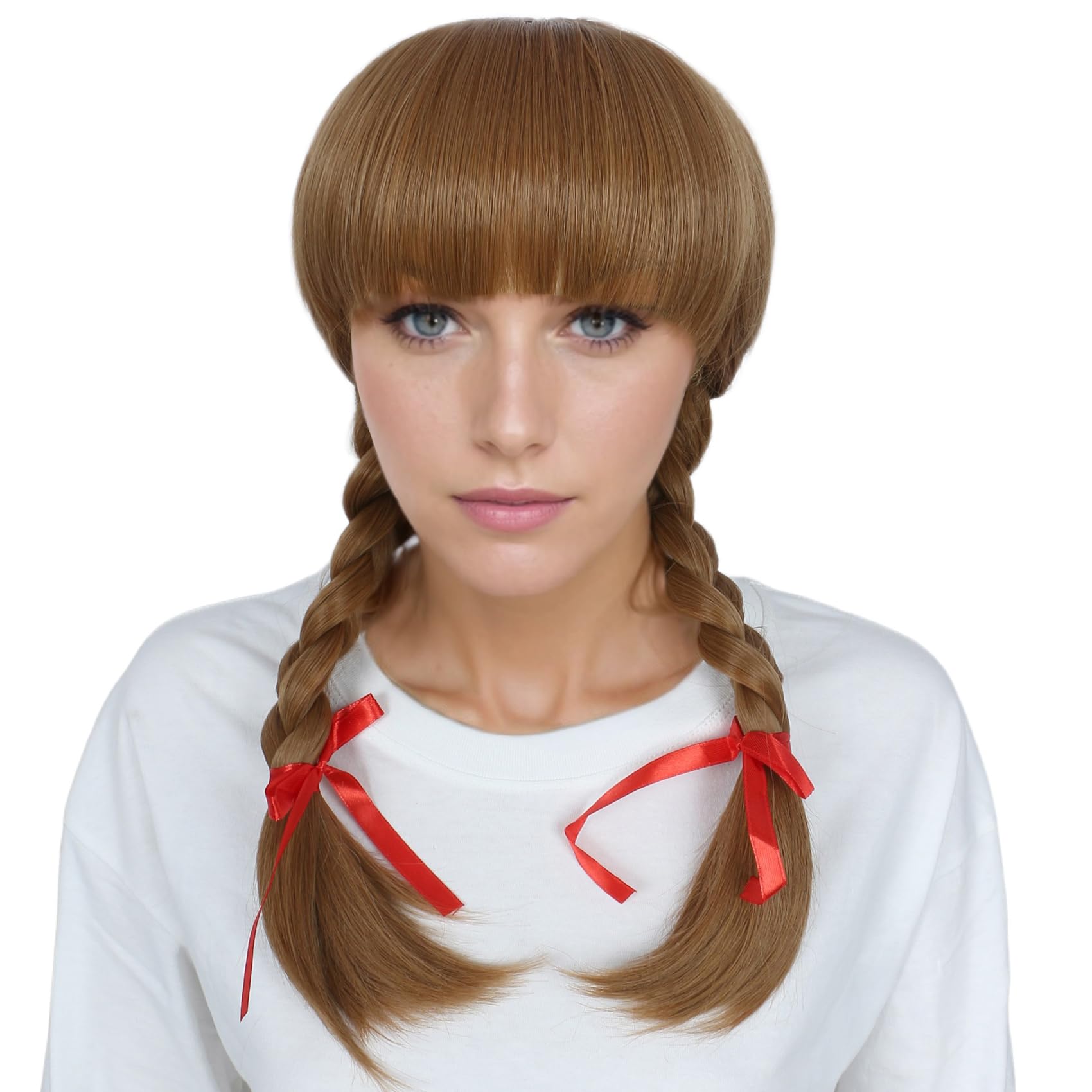 Linfairy Long Plaited Auburn Wig with Ribbons Halloween Cosplay Costume Wig for Women (adult)