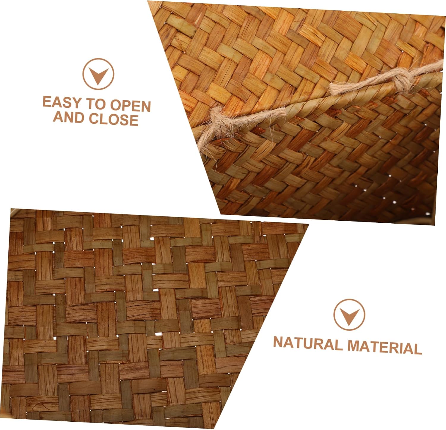 GARVALON Decorative Woven Storage Basket with Lid Small Lightweight Rattan Weaving Box for Household Desktop Makeup Snack Organization