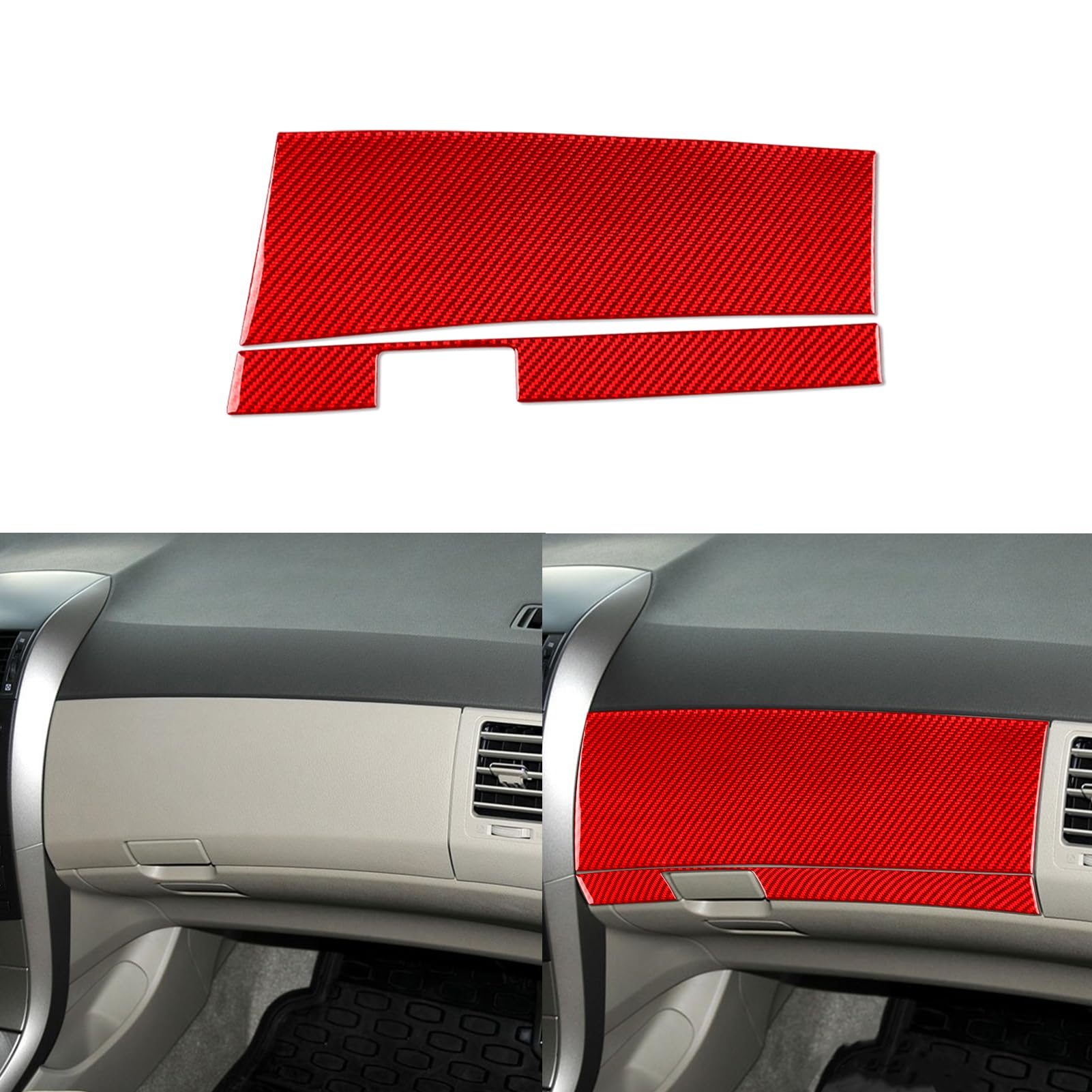 PJFUS Real Soft Carbon Fiber Car Dashboard Co-Pilot Glove Box Above Panel Cover Trim Sticker Compatible with Toyota Corolla 2009 2010 2011 2012 2013 Auto Premium Interior Accessories red