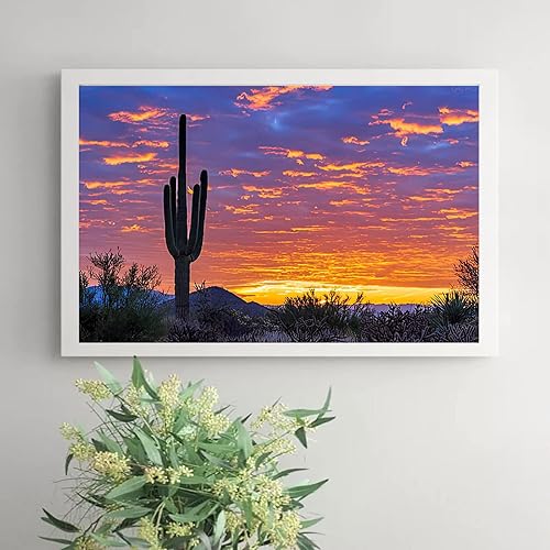 Miniatura 3 de QAZWSX Pintura de diamantes de cactus solitario con fondo brillante del amanecer del desierto en Arizona para adultos, kit de pintura de diamantes