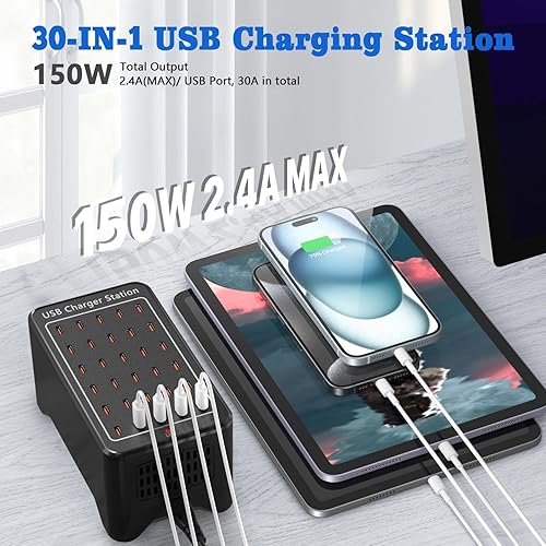Miniatura 3 de Estación de carga USB C de 150 W, bloque de cargador USB de 30 puertos, concentrador de carga USB, cargador USB C multipuerto, cargador de