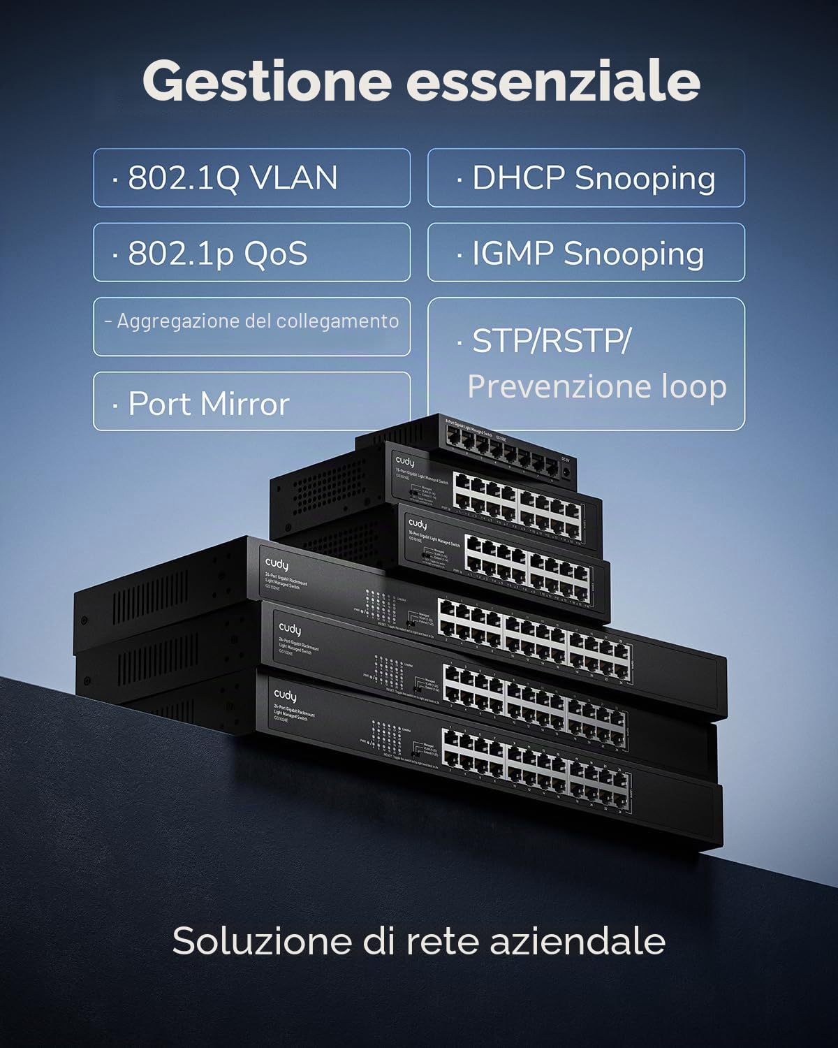 Cudy GS1024E Switch Gigabit Smart Managed 24 Porte Light, Plug & Play, Robustissimo Metallo, Porte Schermate, QoS, VLAN, IGMP, LAG, Montabile in Rack