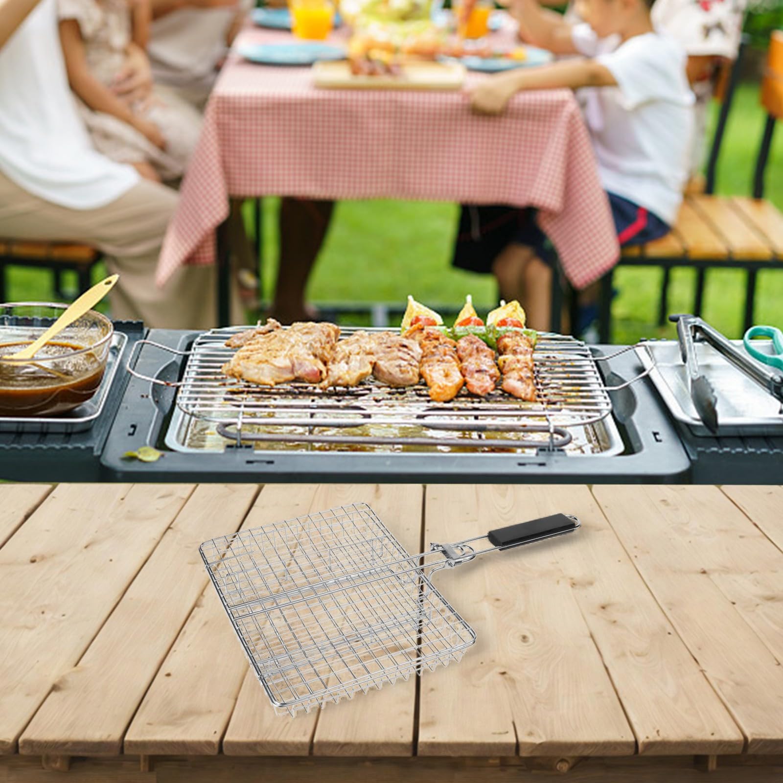 Griglia profonda in acciaio inox per barbecue all'aperto di pesce e carne