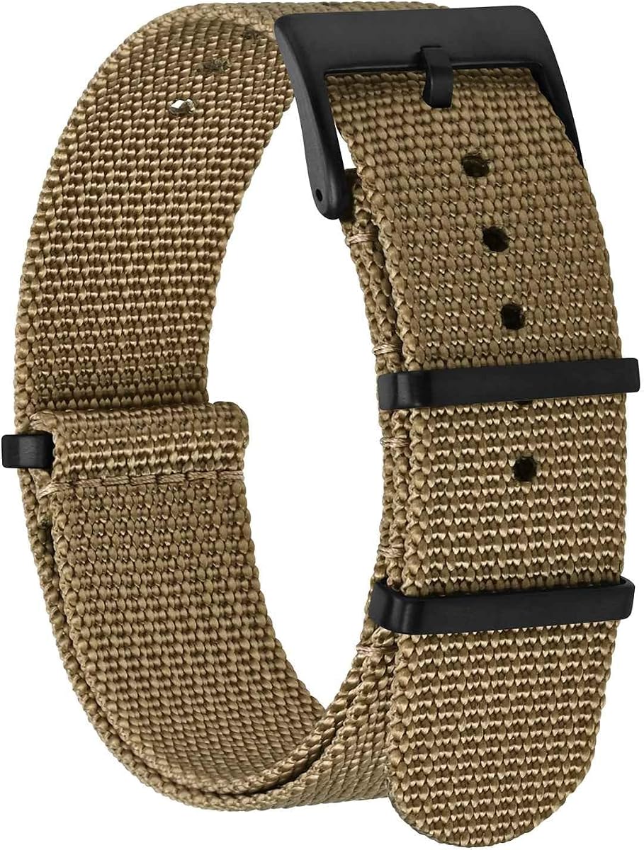 BISONSTRAP Correas de reloj de nailon para hombres, correas de reloj militares de una sola pieza, 18 mm, 20 mm, 22 mm