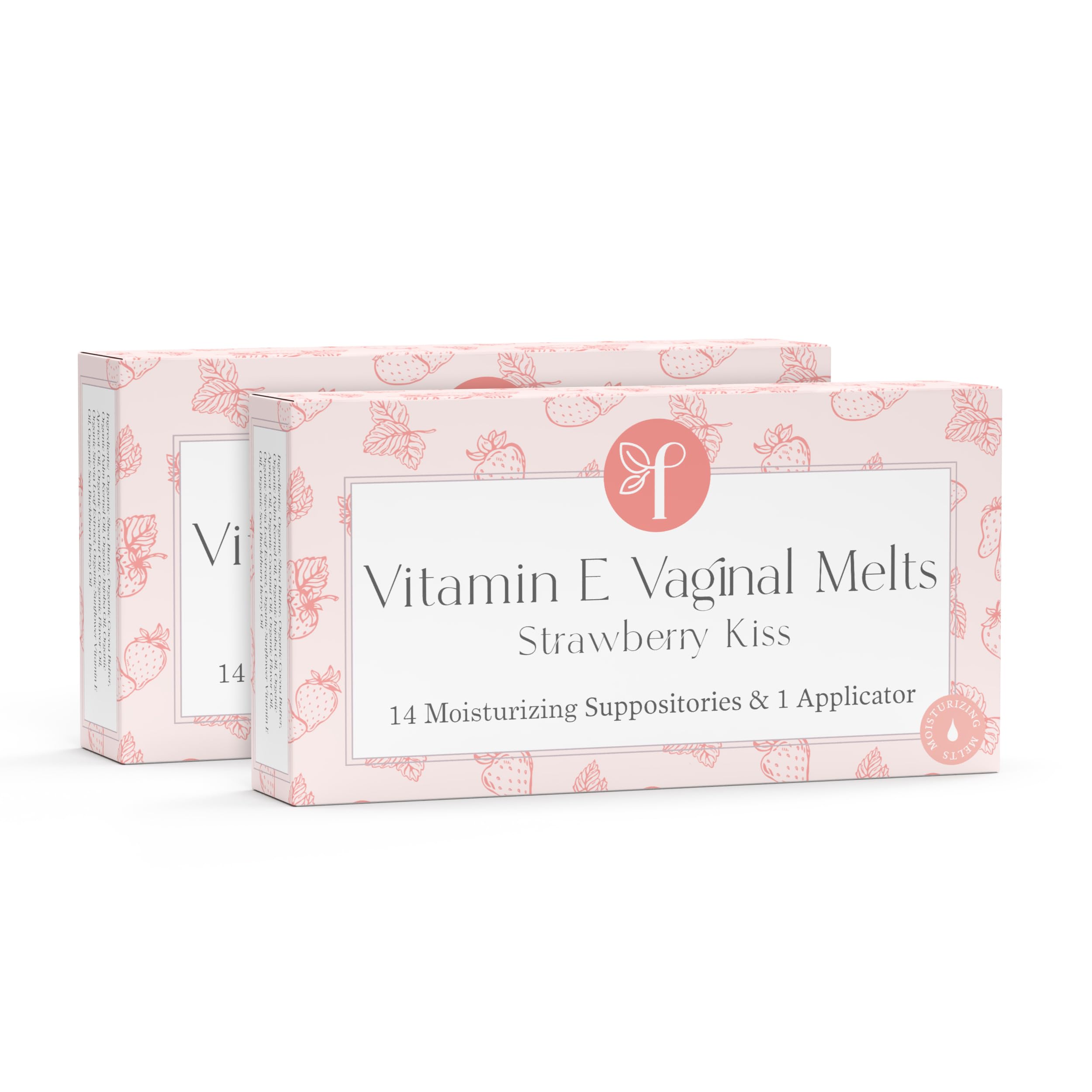 Femallay Strawberry Vaginal Moisturizing Suppository Melts, 100% Natural Suppositories for Odor and Dryness, 14 Individually Sealed, Scented Melts + 1 Applicator Included, 2-Pack