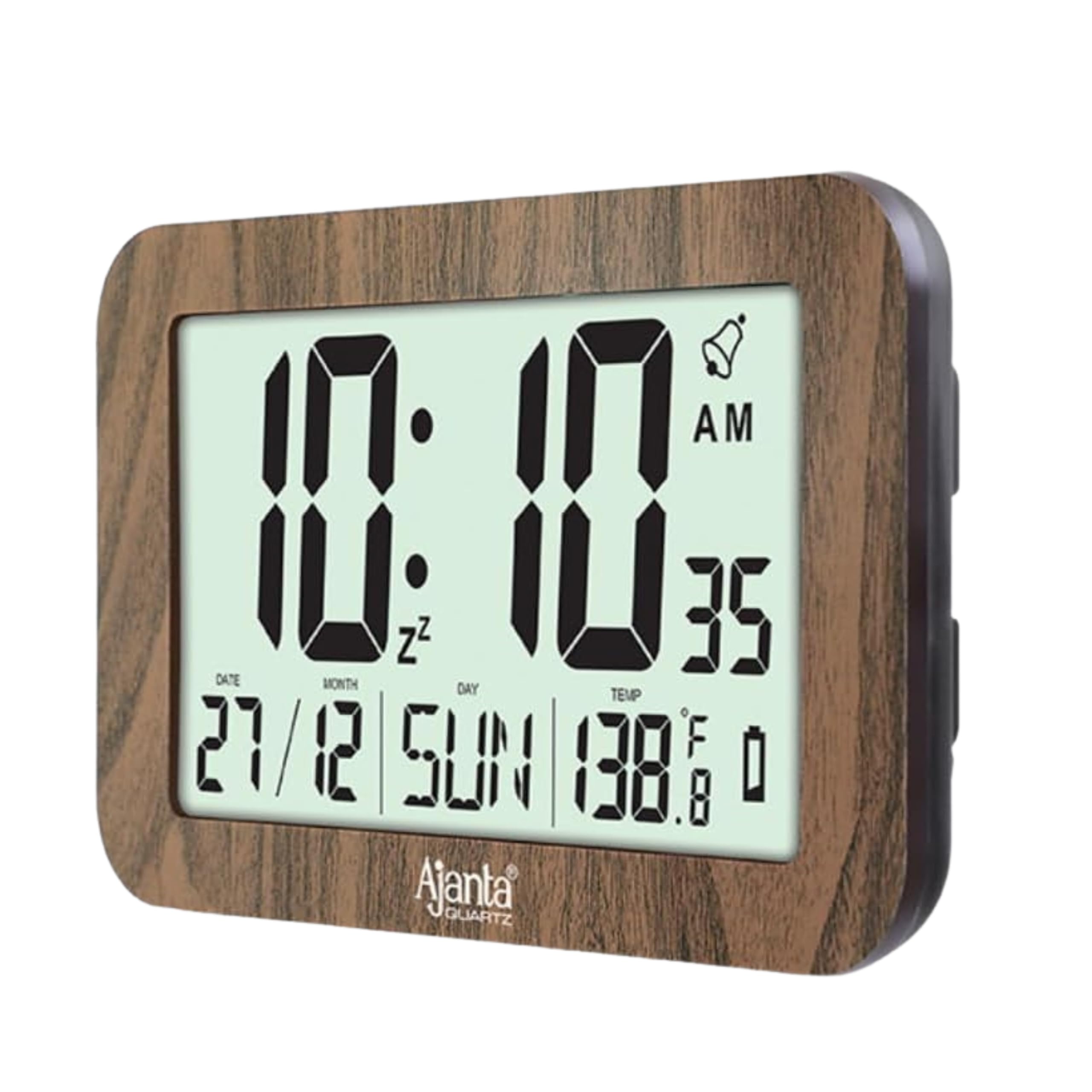 Ajanta Plastic Classic Wall Clock Desktop Display LCD Clock Calendar Clock LCD 140 Oak Wood - Digital, 1.3 X 1.5 Inch, Brown
