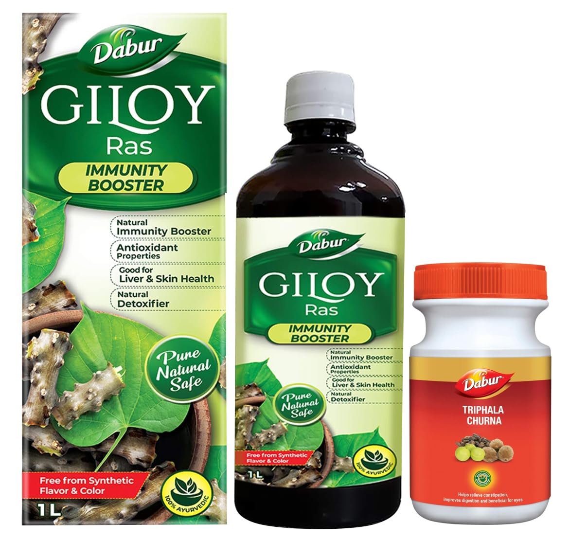 Dabur Giloy Juice Immunity Booster With Natural Source Of Antioxidants - 1 L & Dabur Triphala Churna Ayurvedic Remedy For Gastro Intestinal Health - 500g