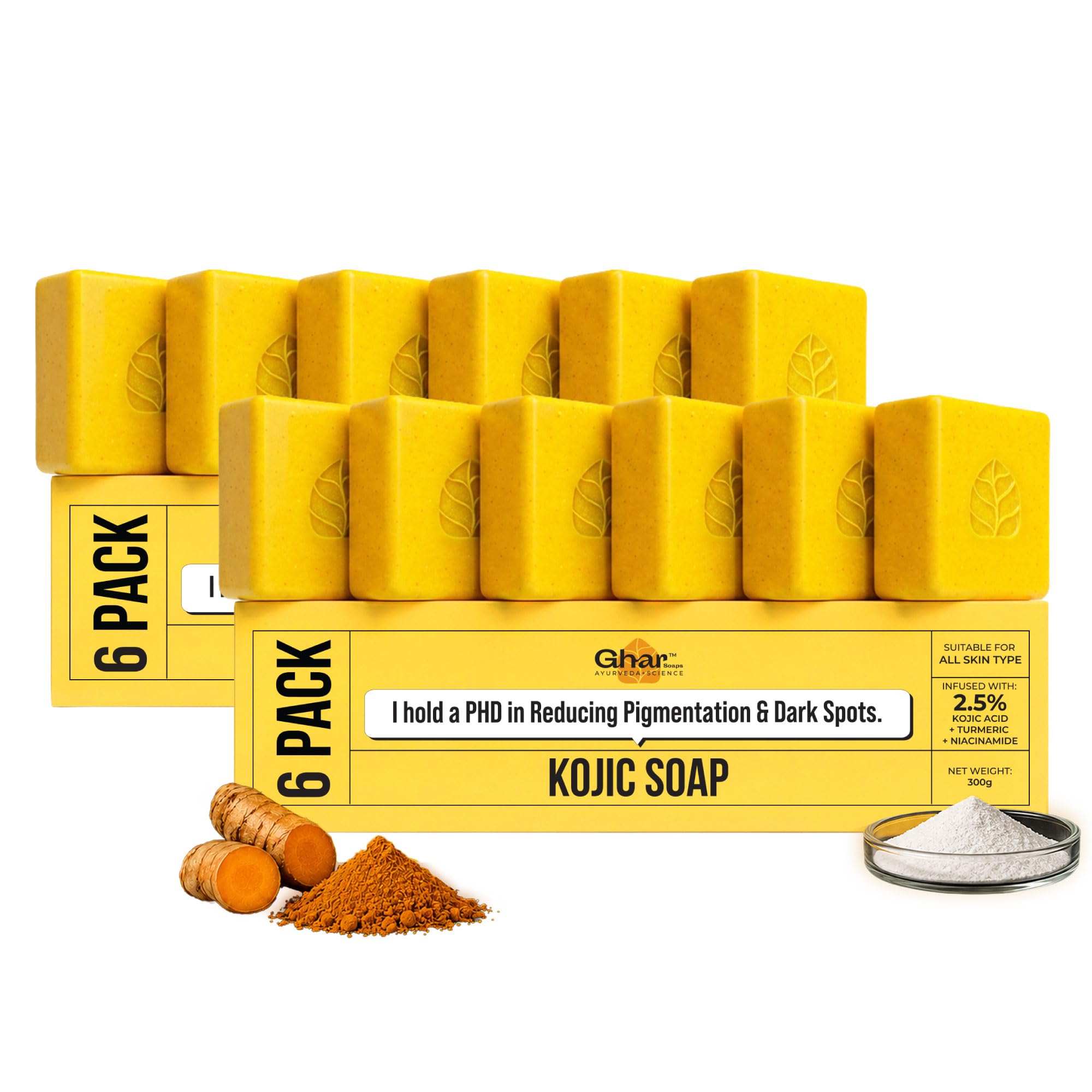 Ghar Soaps Kojic Acid Soap | For pigmentation and dark spots reduction | With 2.5% Kojic Acid + Turmeric Extract + Niacinamide| For all skin types (100g x 12 Pack)-image-3