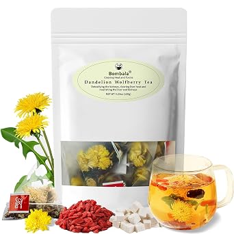 1Bag Bombala Dandelion Wolfberry Tea Natural Kidneys & Liver Eyes Health Goji Berry Chrysanthemum Cassia Seed Tea Seven Natural Herbal Ingredients For Kidney & Liver Health Non-GMO caffeine-free12bags 120g
