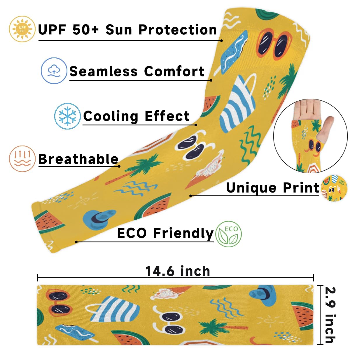 Eativisa Gardening Sleeves for Women Men Arm Sleeves Summer Watermelon Beach Anti-Slip Defense Sun Protection Sleeves Breathable UV Cooling Farmer Sleeves Cover Arms for Sport Outdoor Running