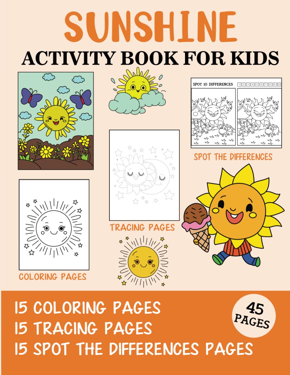 Sunshine Activity Book for Kids: Coloring, Tracing and Spot the Difference Pages