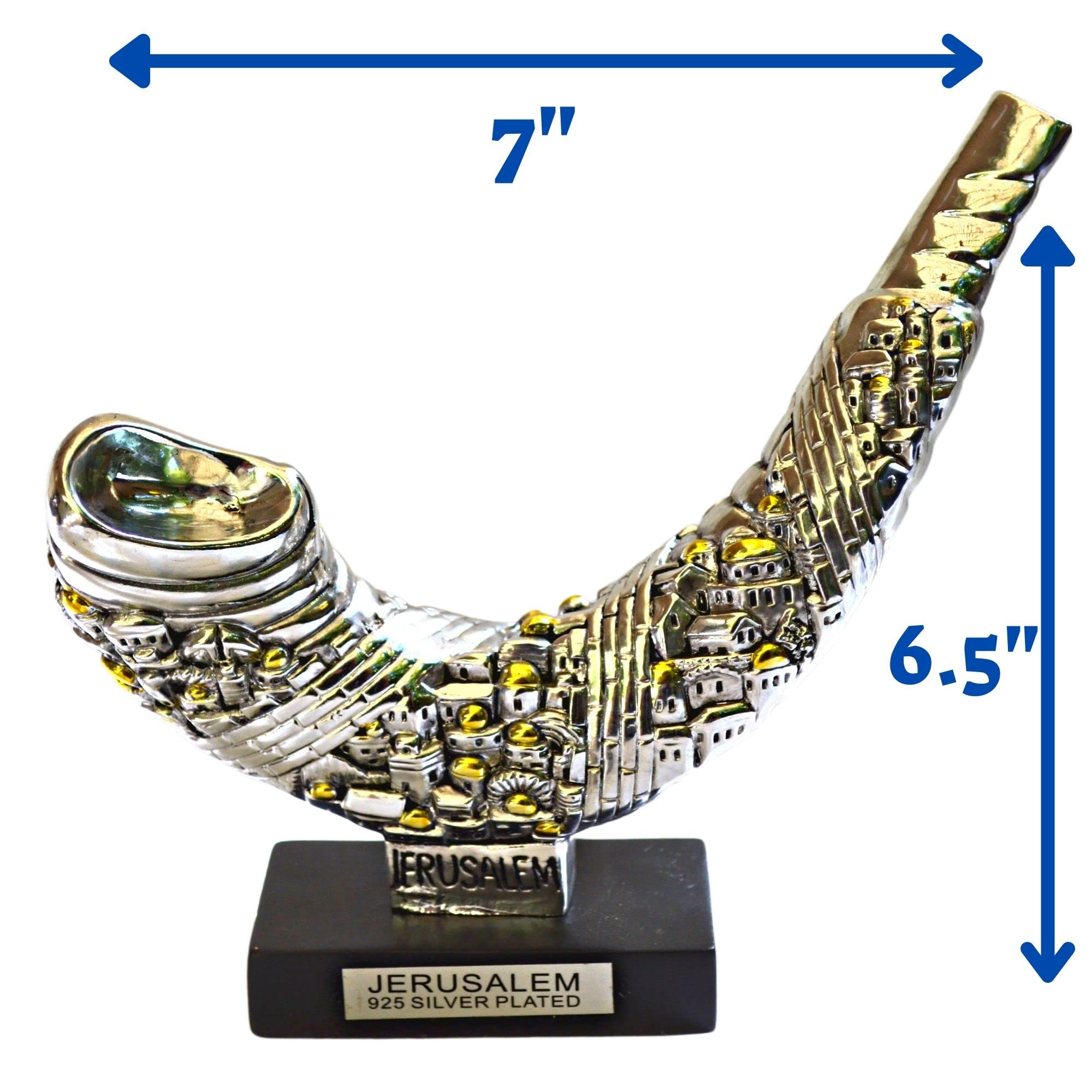 Antique Silver Vintage Silver Silver Shofar With Design Decoration Jerusalem Shofar 925 Silver 7 inches long /17.5cm