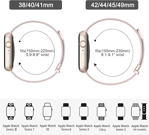 Miniatura 5 de Vanjua Correa de metal compatible con correas de Apple Watch de 1.614 in 1.575 in 1.496 in 1.654 in 1.732 in 1.772 in 1.929 in, correa de repuesto