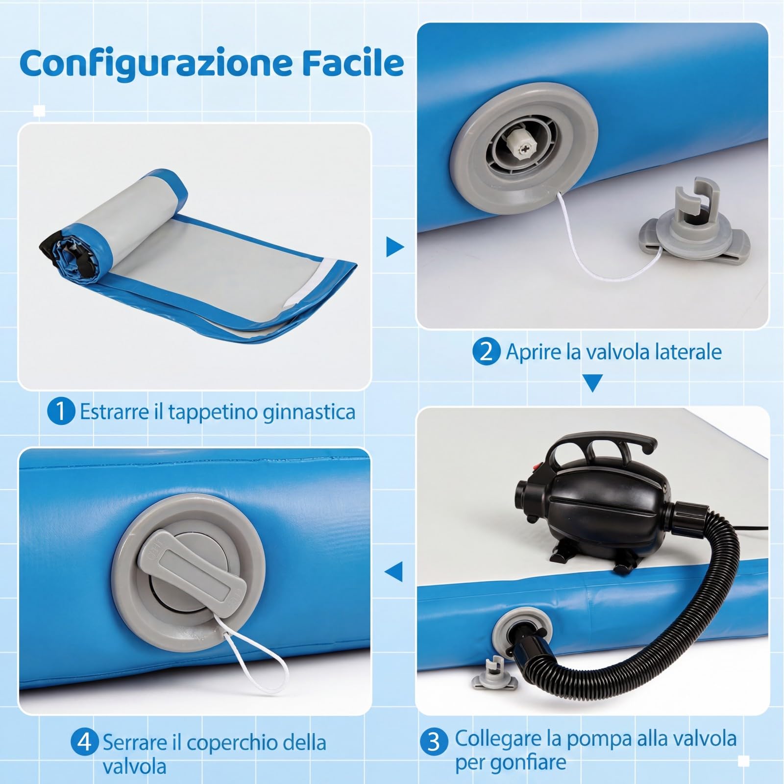 COSTWAY Tappeto Ginnastica Artistica da Casa, Materasso Ginnastica in PVC con Pompa ad Aria e Borsa, Tappetino Gonfiabile per Yoga, Fitness e Allenamento, 297 x 98 x 11 cm