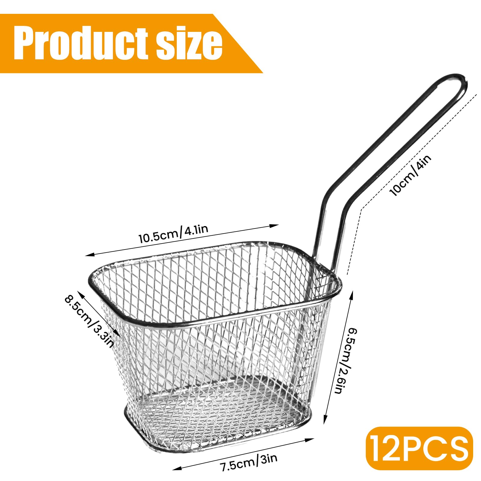 12 cestini per patatine fritte, in acciaio inox, piccoli cestini da portata con manico, mini cestini per patatine fritte, gamberetti, anelli di cipolla e snack