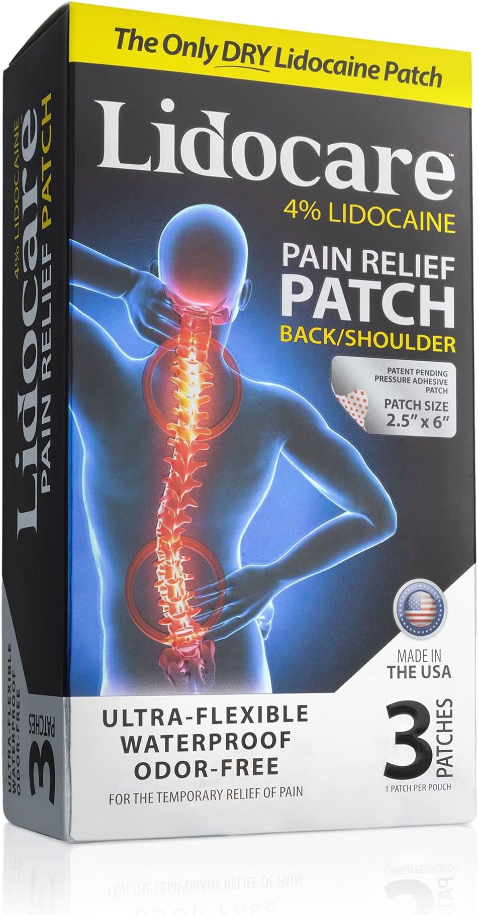 Blue Emu Lidocare Relief Patch for Back and Shoulder Strain Fast Acting, 3 Pack