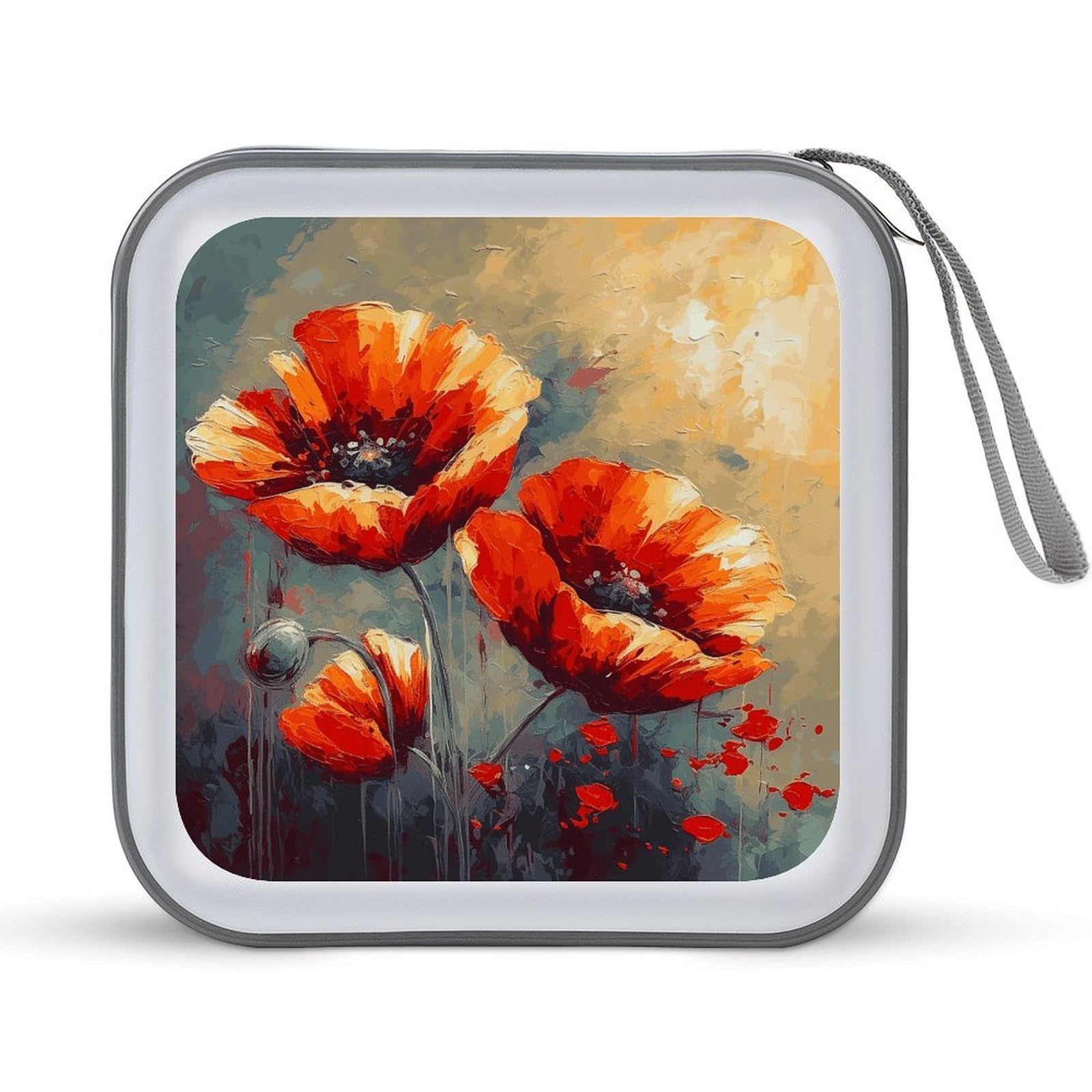 FekiLoot - Oil Painting CD Case with 40 Capacity DVD Hard Plastic DVD Disc Portable Storage Folder with Zipper Disc Storage Organizer with