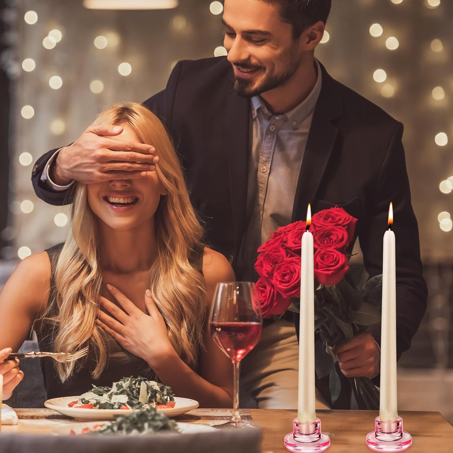 12 PCS Glass Taper Candle Holders Bulk Pink Candlestick Holders Clear Short Tapered Candle Stick Holder Decor Set for Table Centerpiece Wedding Party Advent Christmas Home Decorations - Image 6