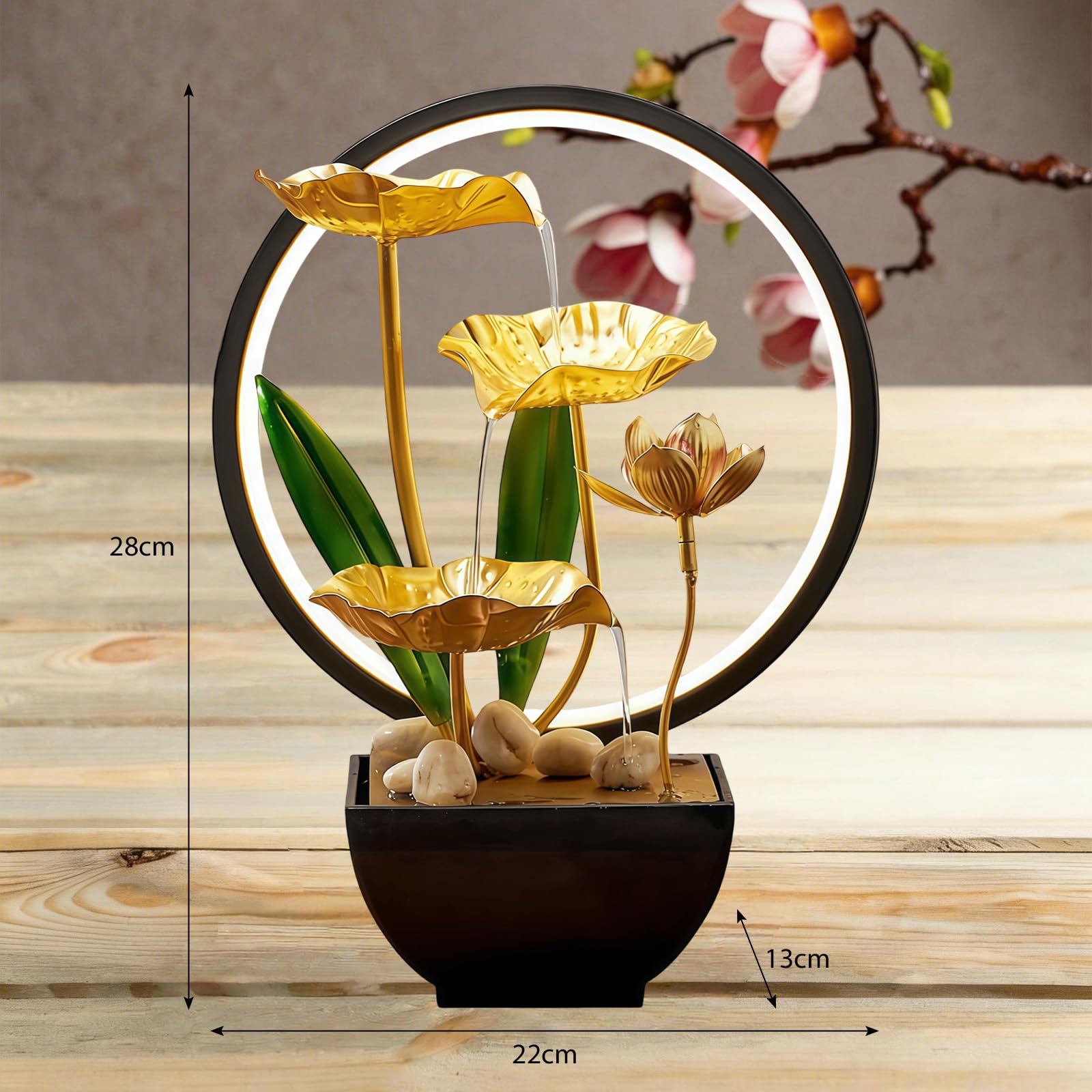 Fontaine d'intérieur, Fontaine de Table en Cascade avec éclairage LED, décoration Zen Moderne avec Pompe silencieuse, décoration de Table Zen Moderne, méditation et détente