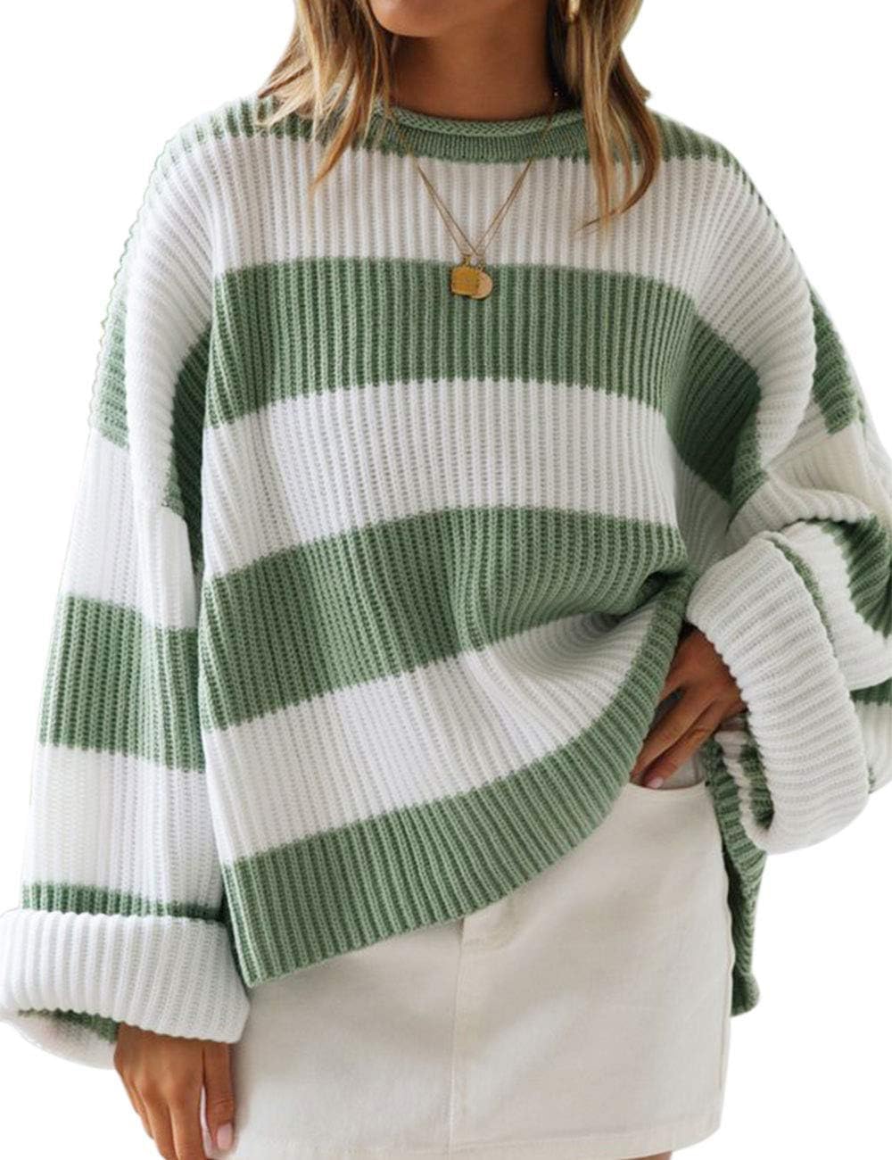 Cozy ZESICA Women's 2025 Fall Cozy Oversized Striped Knit Sweater ZESICA Women's 2025 Fall Cozy Oversized Striped Knit Sweater