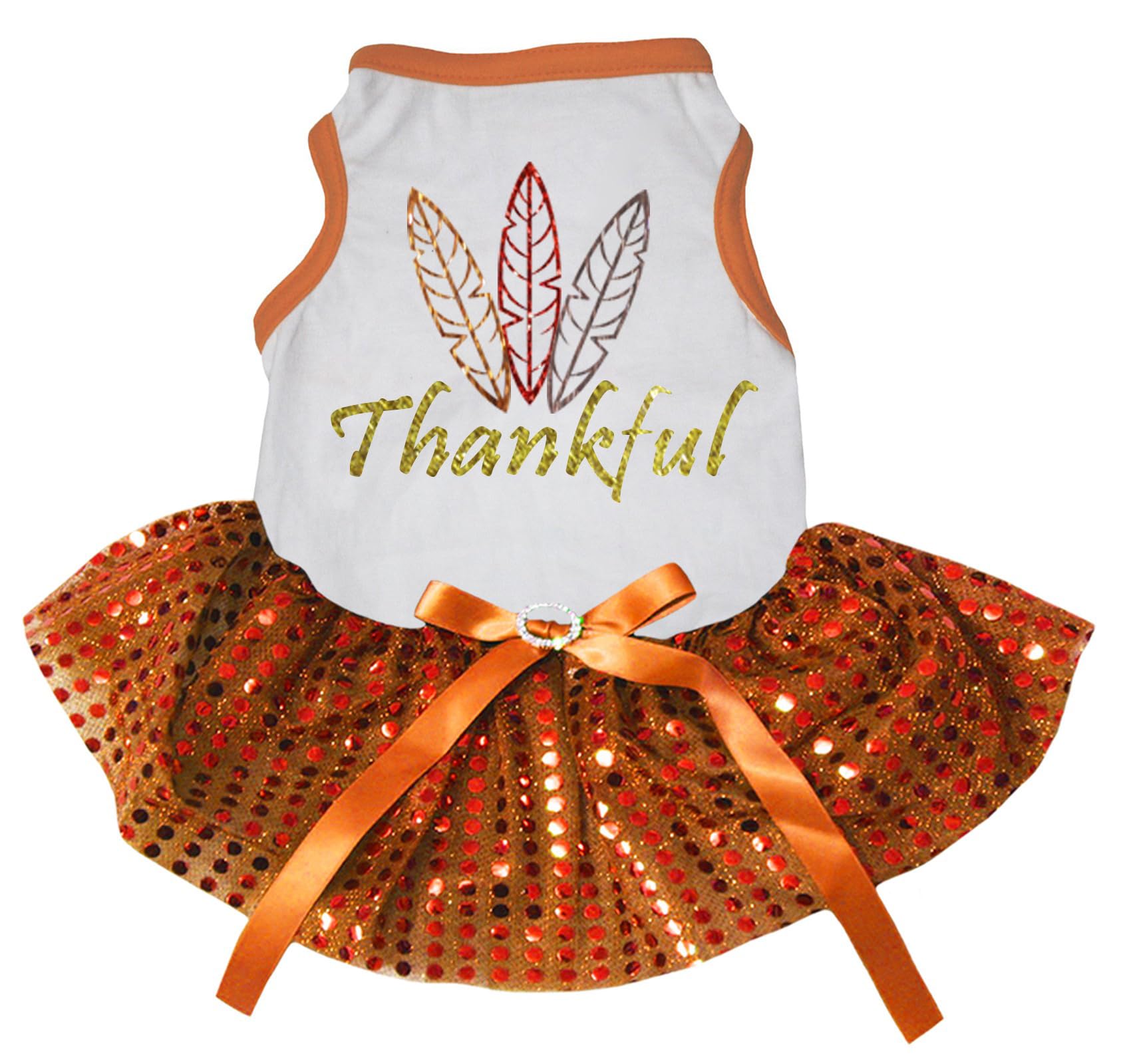 Robe pour chiot blanc orange pailleté vêtement petit chien Feathers XS