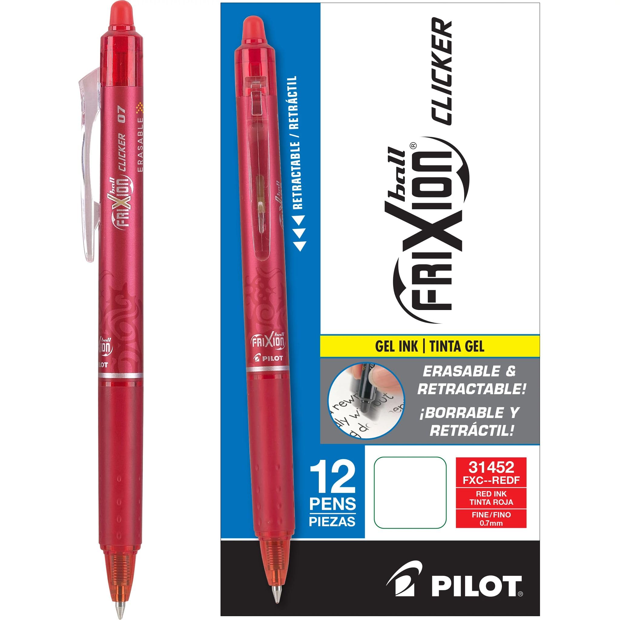 FriXion Clicker Retractable Erasable Gel Pens, 0.7mm Fine Point, Red Ink, Dozen Box