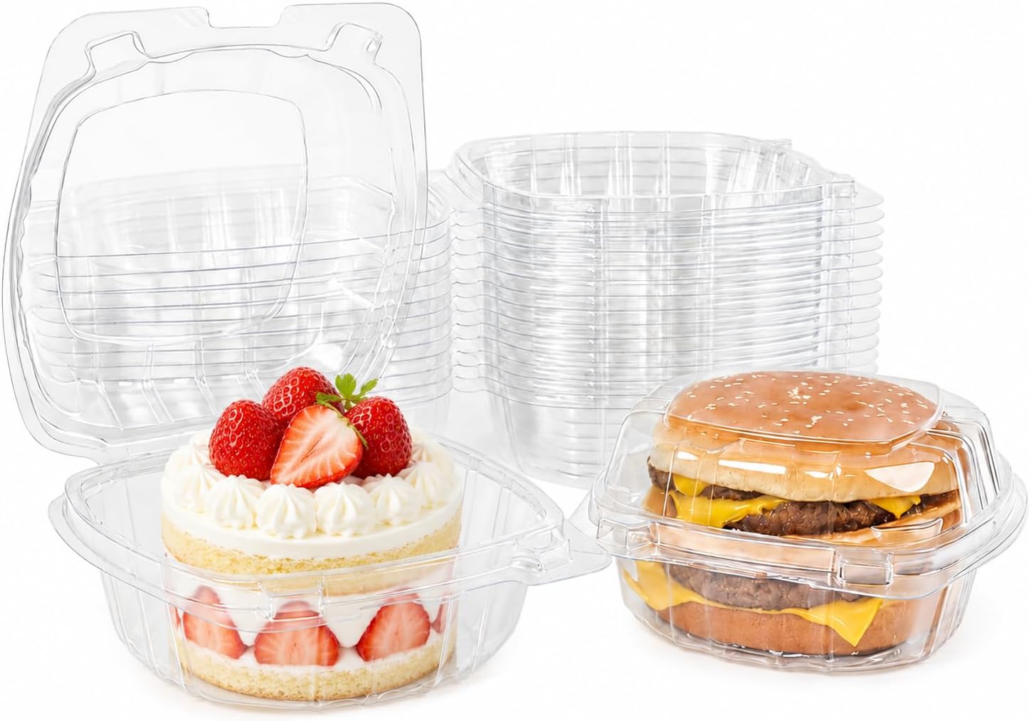 50 Pack Clear Plastic Clamshell Food Containers -6*6" Disposable Hinged Square Take Out Boxes for Food, Hamburger, Salad, Fruit, Sushi Carry Out Trays for Restaurants & Catering
