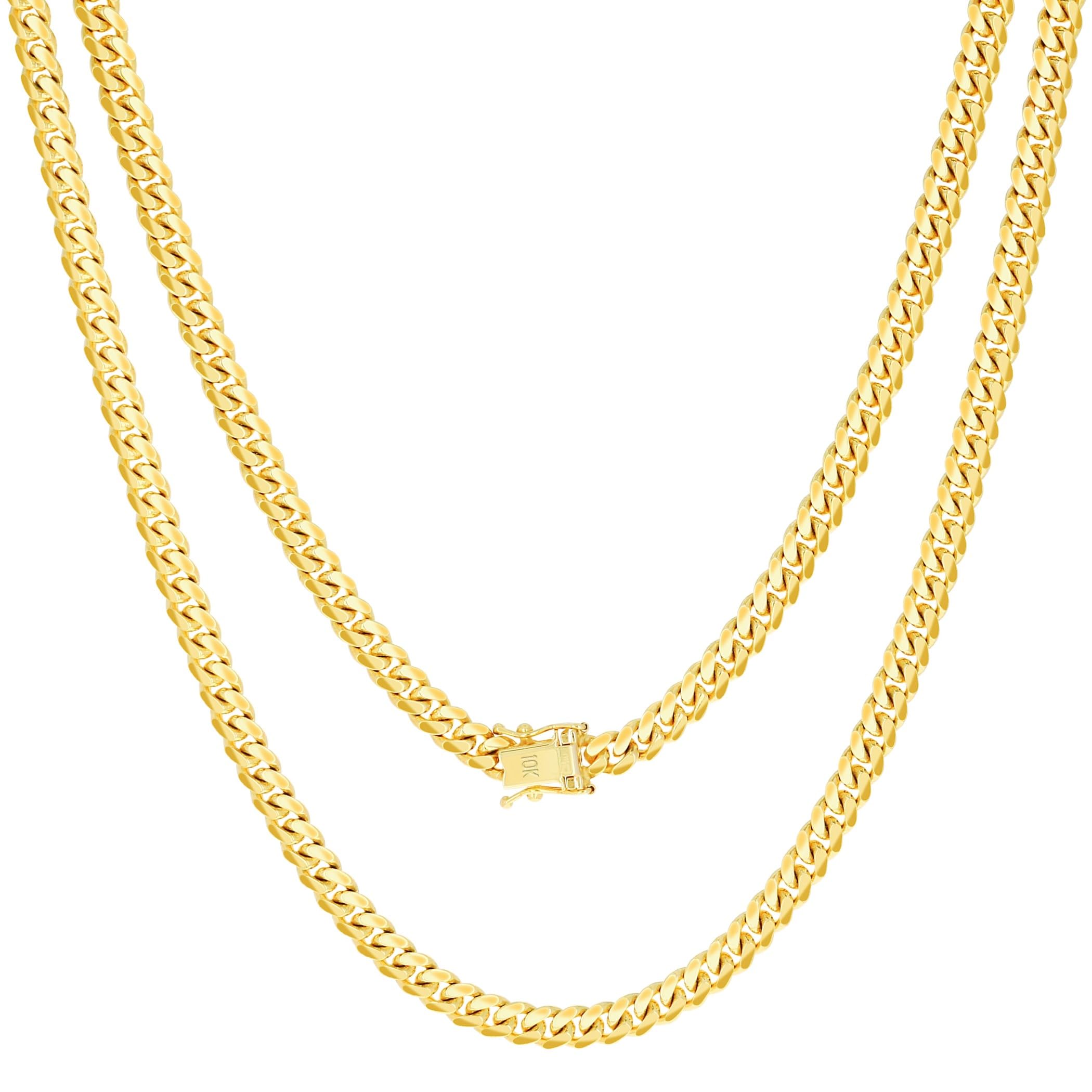 Nuragold 10k Real Yellow Gold Solid Miami Cuban Link 5mm Chain Necklace