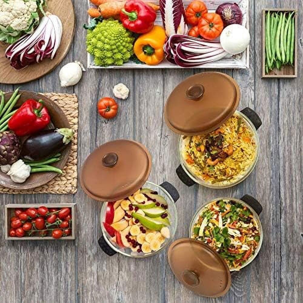 3-Piece Borosilicate Glass Casserole Baking Dish Set with Airtight Lids, Oven & Microwave Safe Bakeware for Cooking Serving Storage