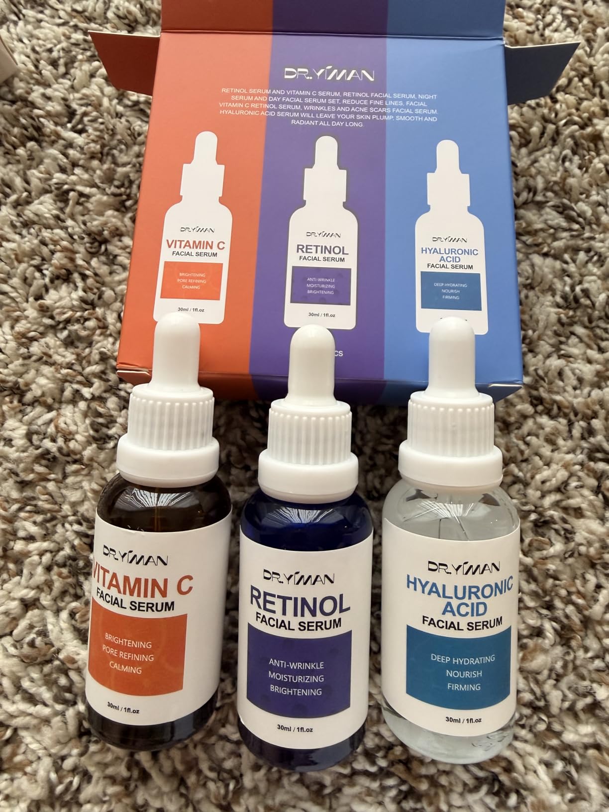 DR.YIMAN Anti-Aging Facial Serum Set - Vitamin C, Retinol & Hyaluronic Acid Serum Set for Skin Radiance and Moisture, 1 Fl Oz (Pack of 3)