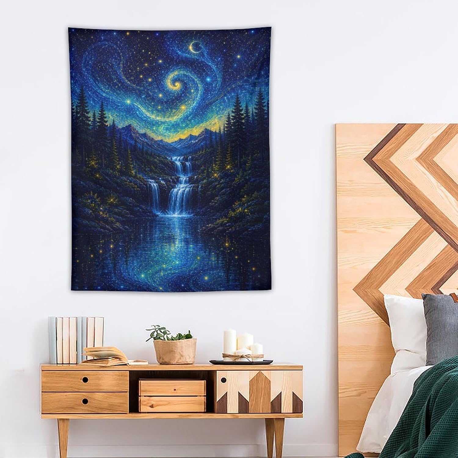 Bozfoxa Wall Tapestry for Bedroom Living Room Dorm Decor Moonlit Blue Falls