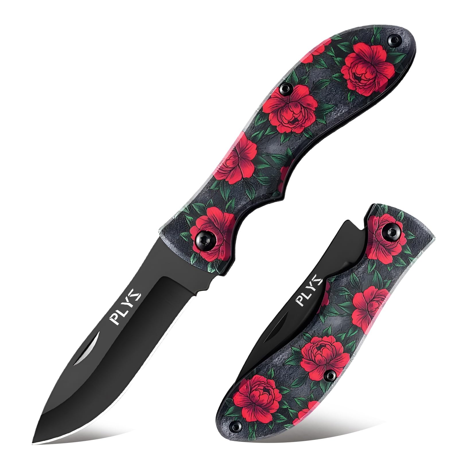 Plys Coltello tascabile piccolo coltello pieghevole coltello da taglio per corda da esterno modello fiore rosso