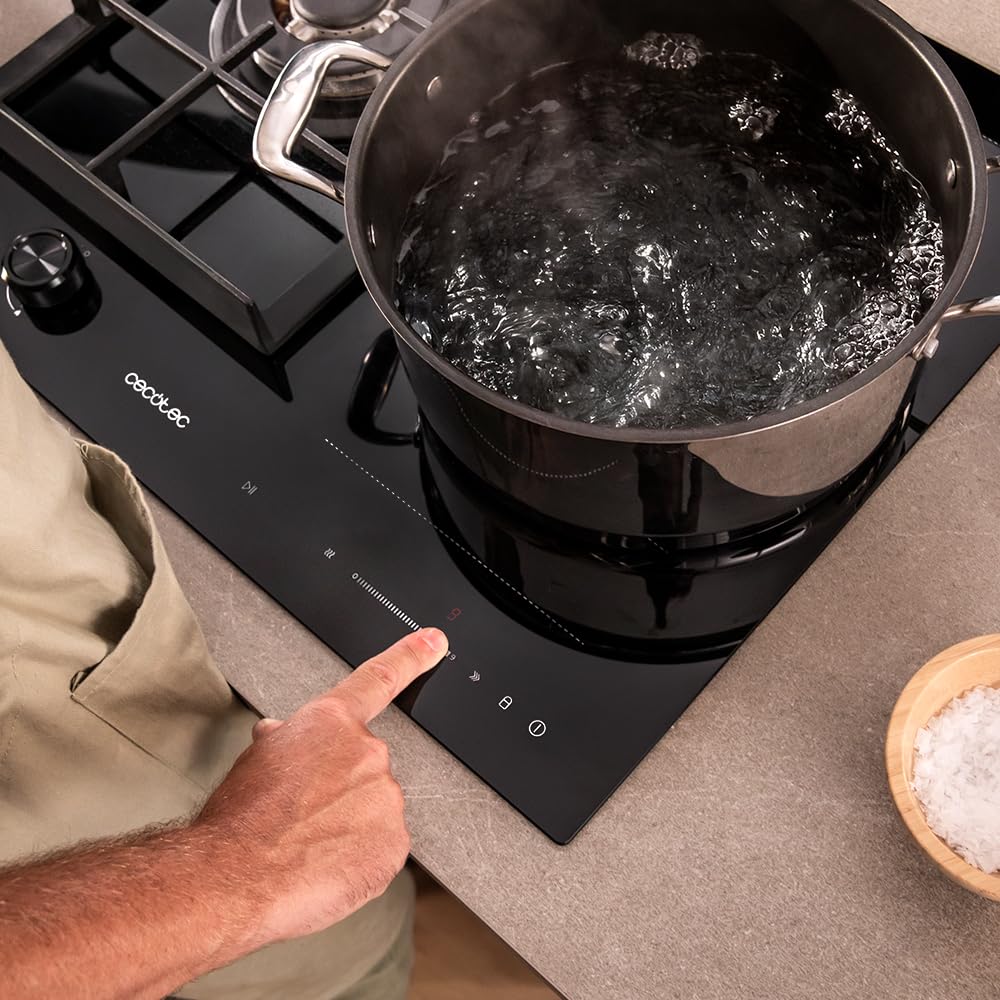 Cecotec Table de Cuisson Mixte Bolero Squad GI 3500 Hybrid FullFlex, 3,4 kW | Gaz et Induction du Puissance 3500 W, 9 Vitesses, Fonction Booster, Zone FullFlex, Fonction Keep Warm, Fonction Stop&Go