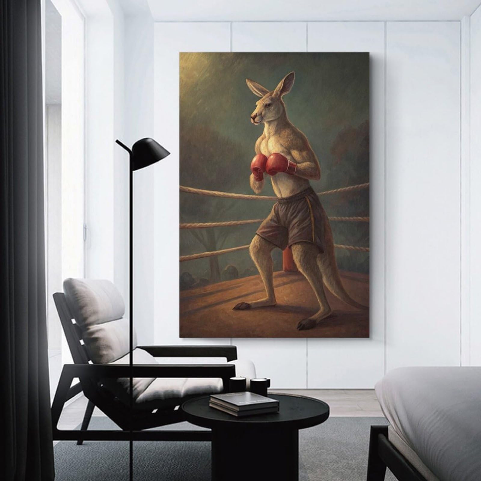 Junmoney Canvas Wall Art Boxing Kangaroo in Ring, 20x30inch(50x75cm), for Living Room, Lounge Or Sitting Room, Canvas Styling for A Polished Room Look