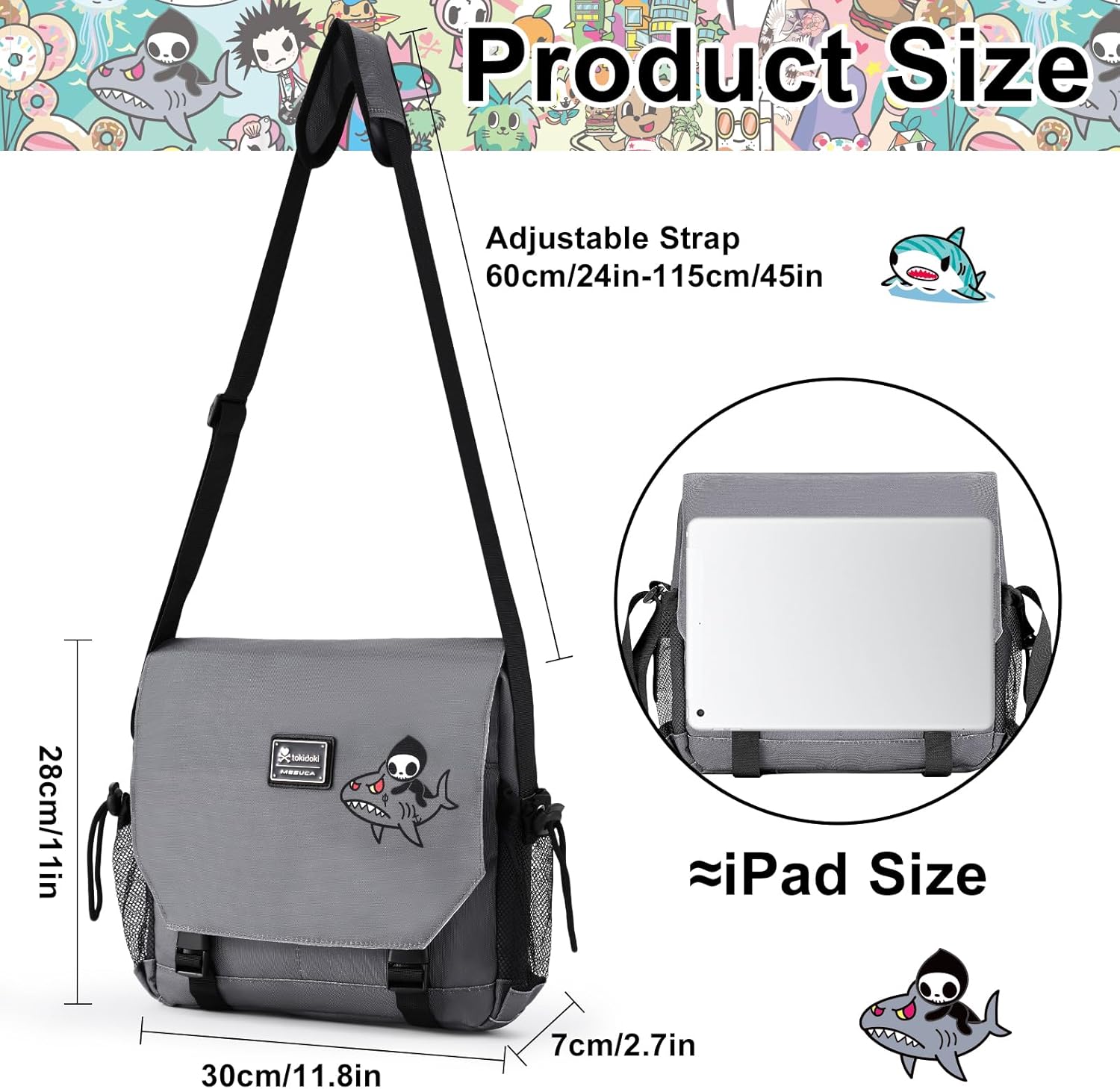tokidoki Crossbody Messenger Bag Briefcase for Women, Cute Anime Shoulder Bag, Casual Cross Body Purse Satchel