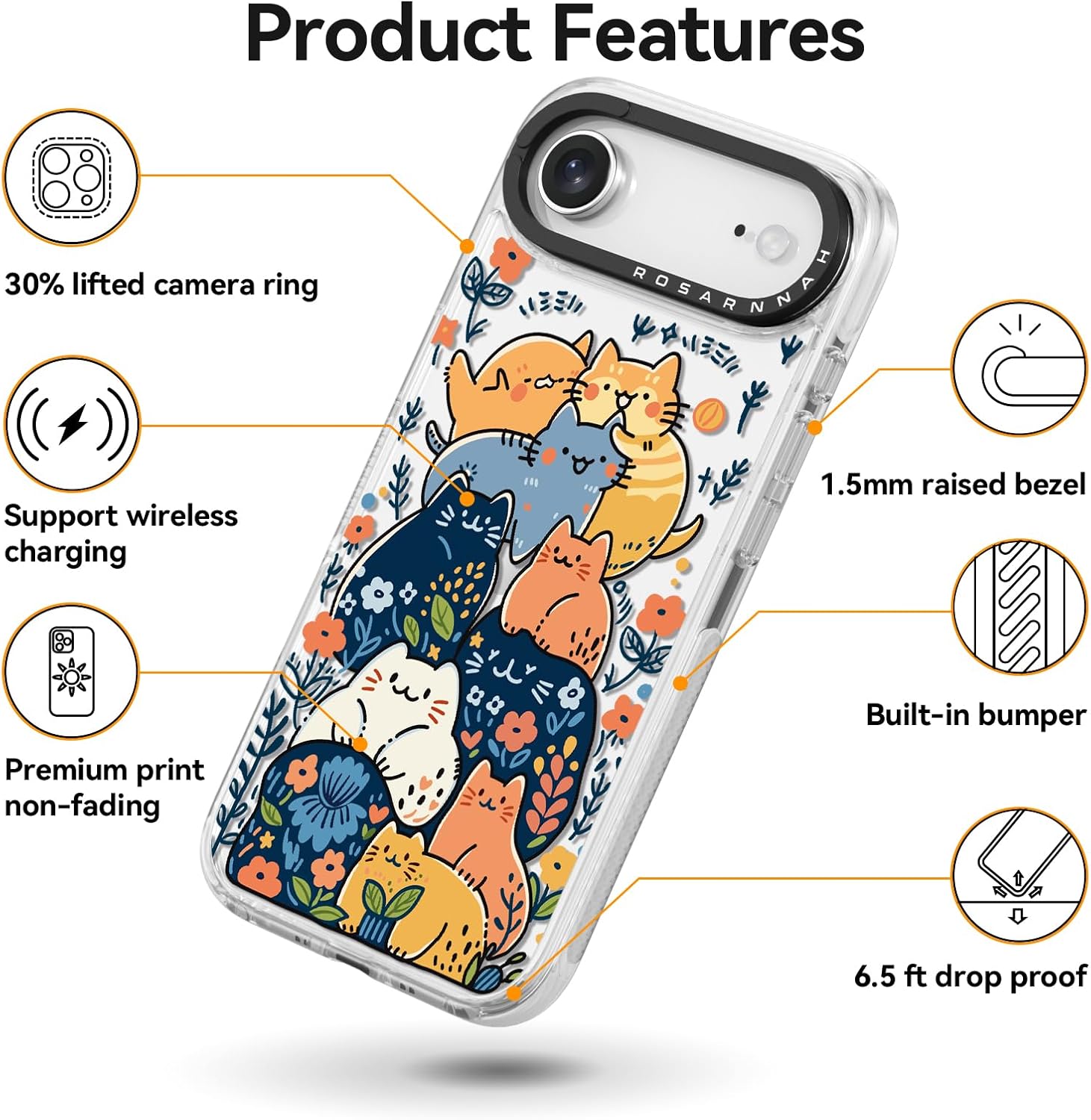 for iPhone Air Case Cute - Durable Shockproof 6.6 ft Drop Impact Phone Case - Funny Cats Party Design for iPhone 17 Air (6.5") Clear - Image 6