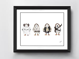 Star Wars Porgs Art Print | A4 Size | Princess Leia Porg | Chewbacca Porg | Luke Skywalker Porg | Han Solo Porg | Hand Drawn Illustration | Print only not Framed