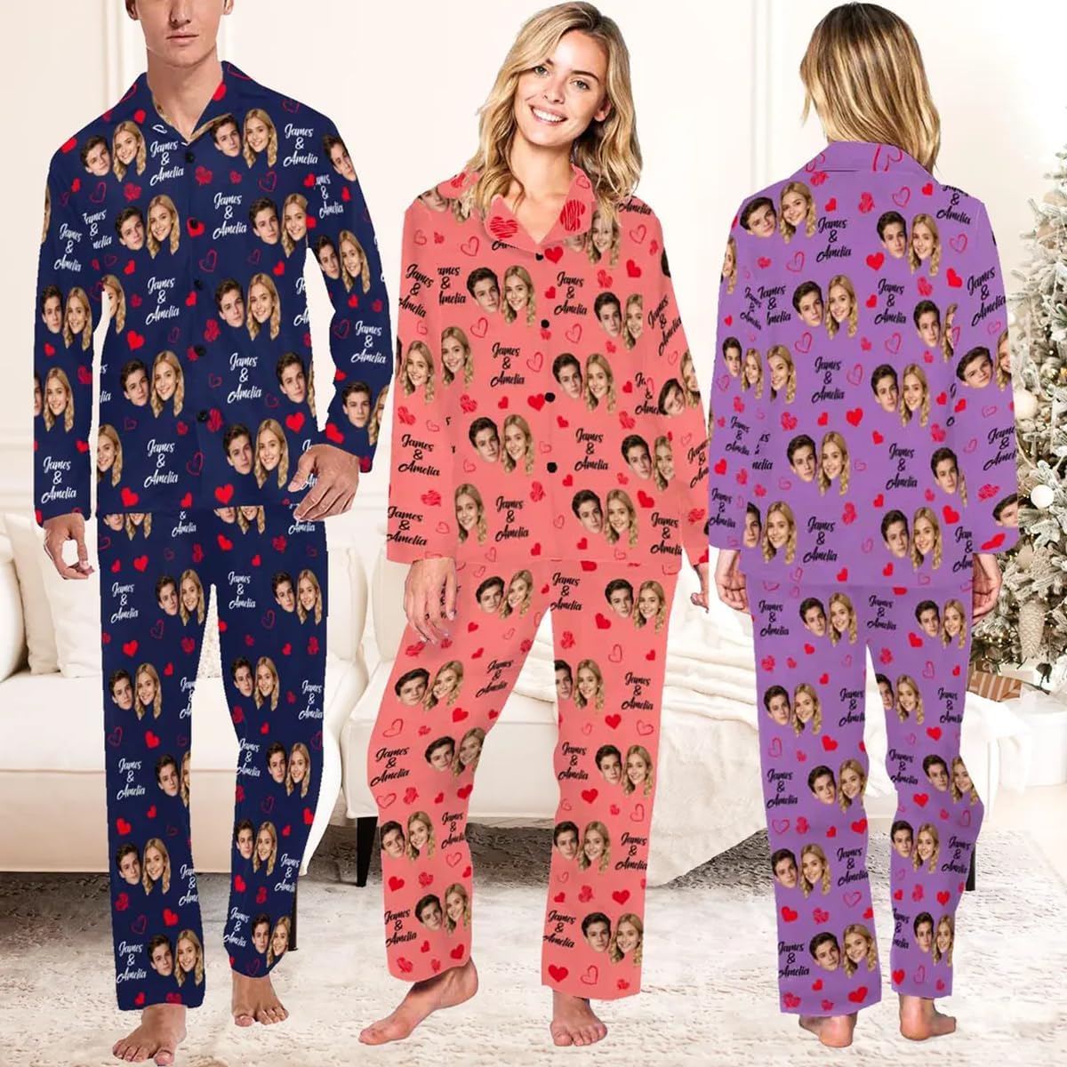 Custom Picture Face Pajama Set: Personalized Photo Pajamas, Pet Faces On Sleepwear, Pictures Nightwear