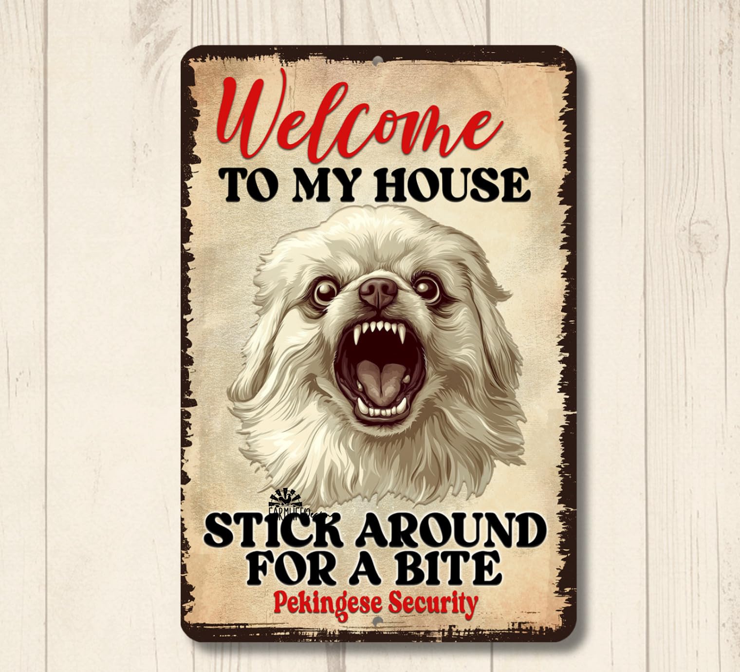Pekingese Welcome Yard House Sign funny dog metal warning security man cave tin home decor