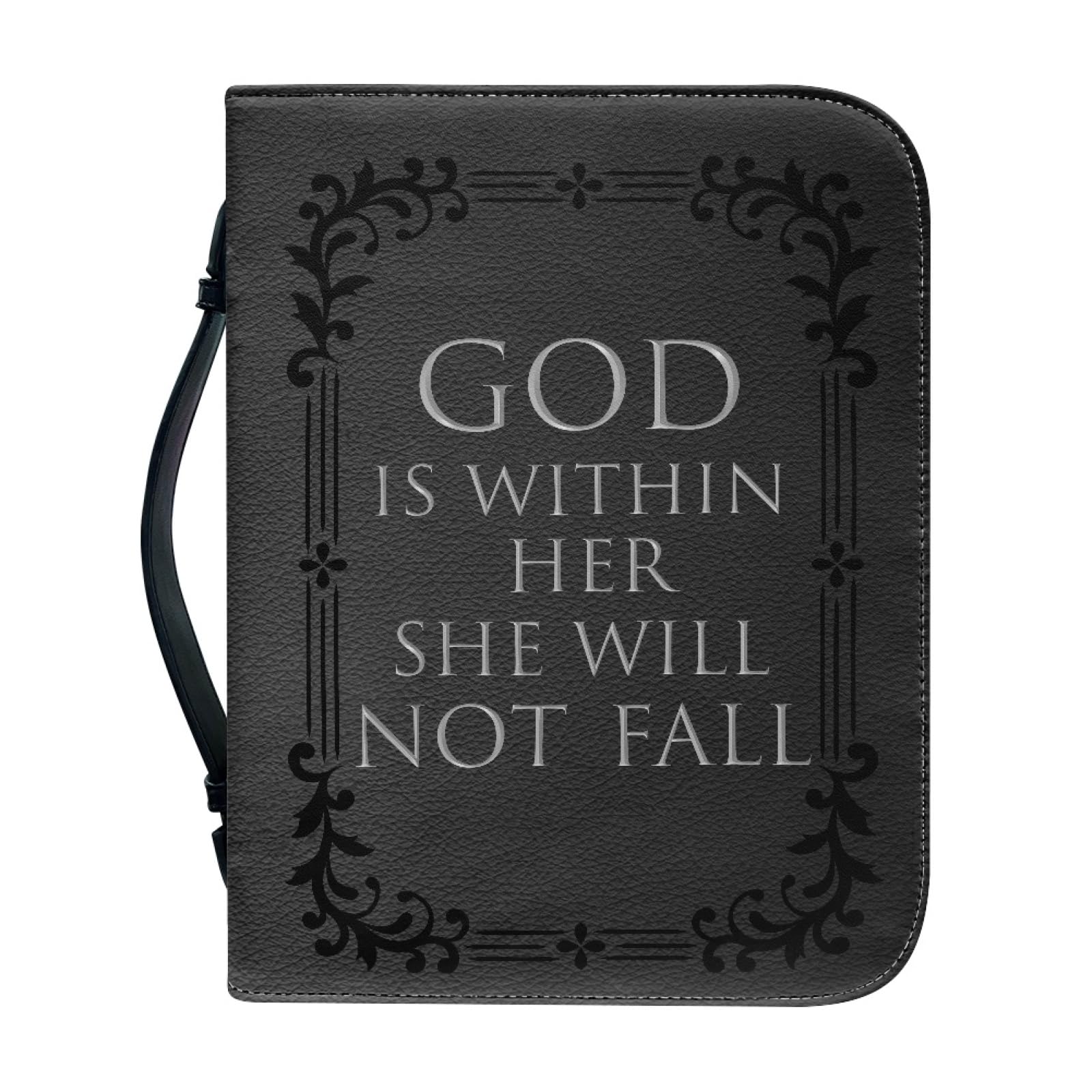 Kuiaobaty Faith Quote PU Leather Bible Cover Carrying Book Case Bible Protective with Handle, Christian Art Gifts for Mother, Father, Wife, Kids, Black 2XL