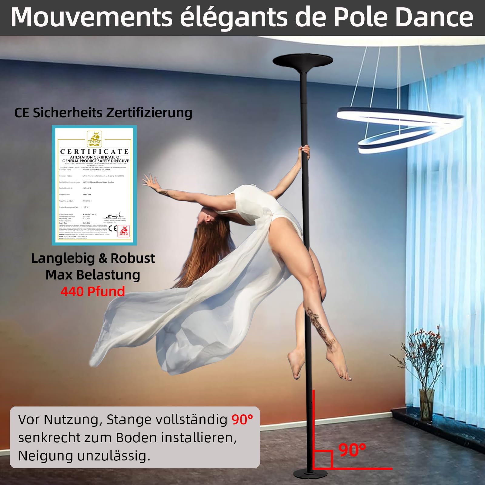 PRIOR FITNESS Pole Dance - Asta da ballo da 45 mm da 2,35 a 2,74 m, regolabile in altezza, 2 modalità: rotante/statica, portata fino a 200 kg, club, feste