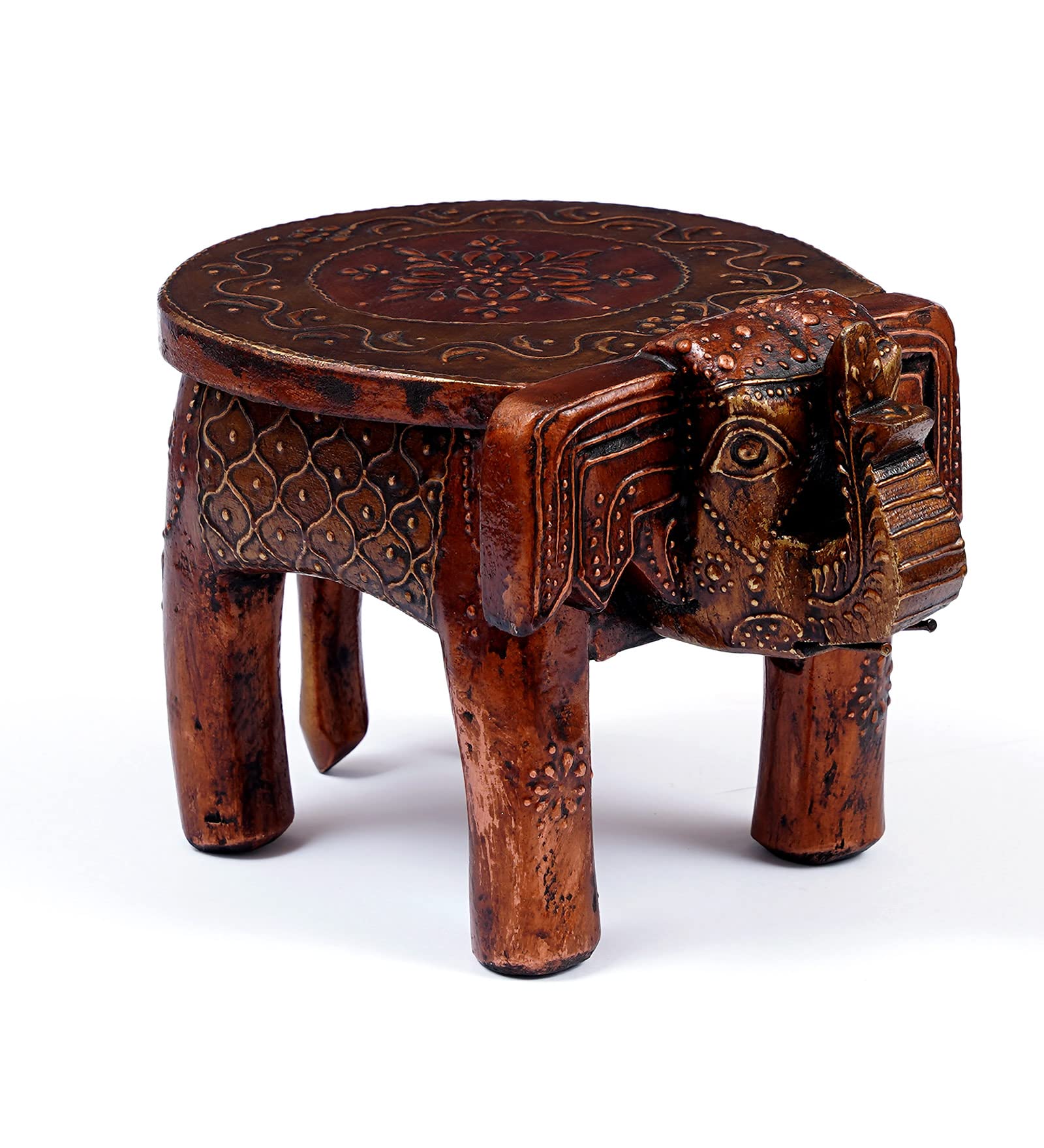 Handpainted Wooden Elephant Stool - Copper Finish -3 Handpainted Wooden Elephant Stool - Copper Finish -3