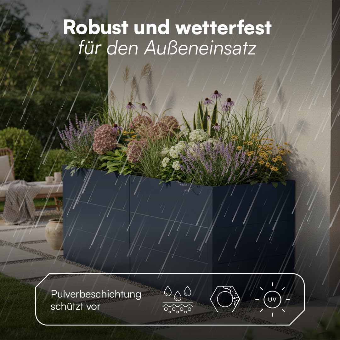 STEELSØN Icarus Hochbeet Metall – Pflanzenbeet 200x75x80 cm – Gemüsebeet Anthrazit – Beet für Garten & Balkon – Pflanzenkübel mit offener Bodenstruktur – Wetterfestes Gartenbeet – Kräuterbeet