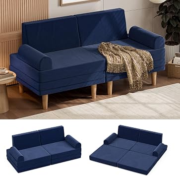 IKIFLY Sofa Bed, 2-Seat, Floor Sofa, 6-Way, Low Seat, Folding Sofa, Low Sofa, With Arms, Space Saving, With Removable Legs, Multifunctional, For Living Room, Sleep, One Person Compact, With Cushion, Fluffy, Recliner, 1 Seat, Easy Assembly, For One Life, Width 59.1 x Depth 26.8 x Height 20.9 - 28.9.9 - 2 inches 1 - 28 - 28 inches 1 - 28 inches 1 - 28 inches 1 - 28 cm, Duck Blue