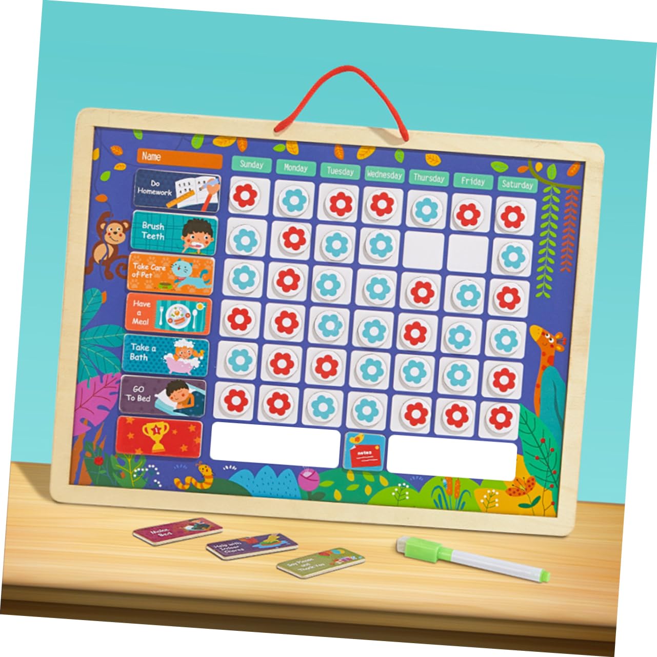 Tabla de Recompensas de Comportamiento Infantil Reutilizable de Madera